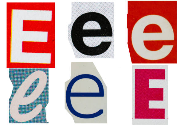 istock Letter e magazine cut out font, ransom letter, isolated collage elements for text alphabet, ransom note 1487329009