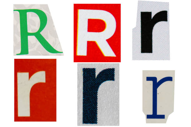 istock Letter r magazine cut out font, ransom letter, isolated collage elements for text alphabet, ransom note 1487329052