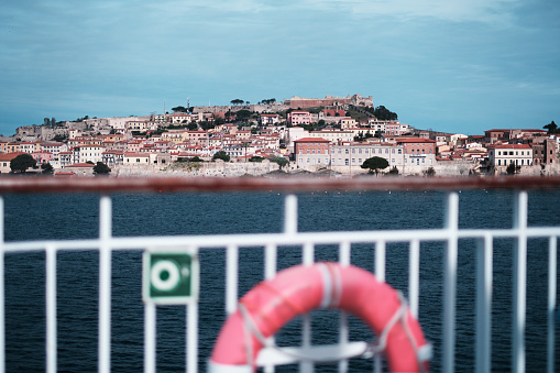 Portoferraio (Island of Elba, Tuscany, Italy) seen from a ferry boat.