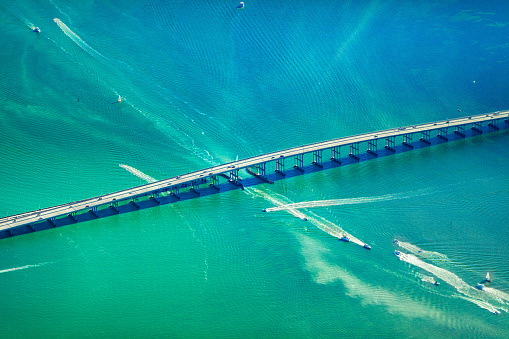 Aerial view of Rickenbacker causeway, Miami, Florida, United States