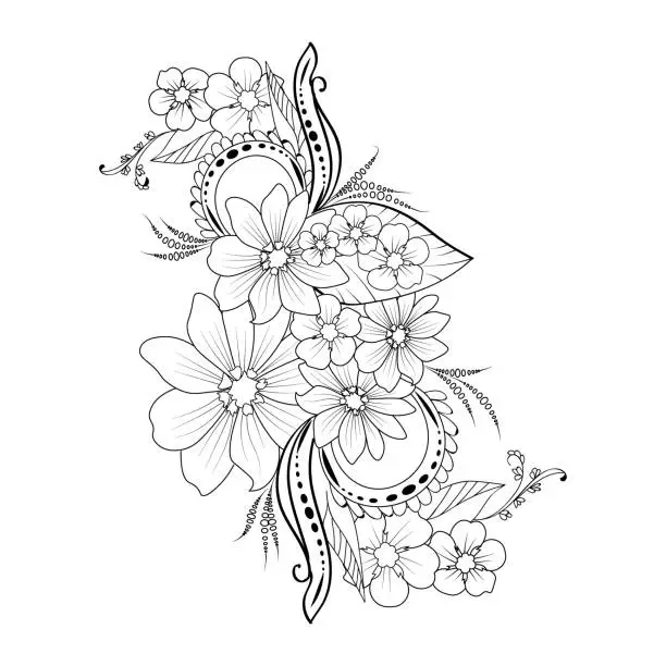 Vector illustration of doodle flower coloring pages. Aesthetic flower doodles, aesthetic flower doodles transparent background, aesthetic flower doodle simple, flower doodle art, flower doodle zentangle art, flower doodle zentangle art tattoos,