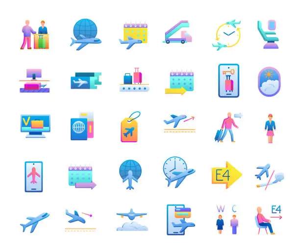 Vector illustration of Airport Flat Gradient Icons Set