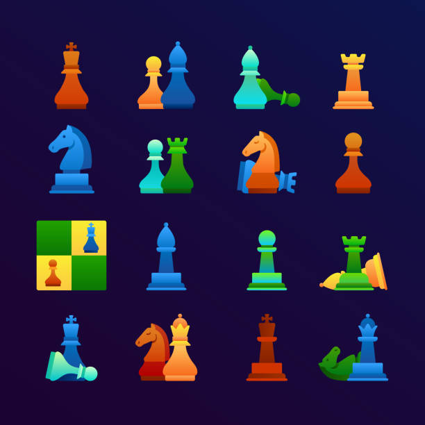 schach flache verlaufssymbole - chess pawn red blue leisure games stock-grafiken, -clipart, -cartoons und -symbole