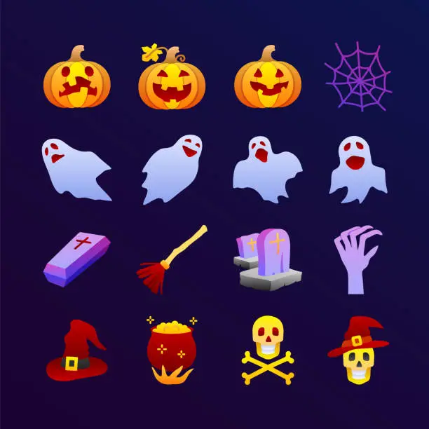 Vector illustration of Halloween Flat Gradient Icons Set