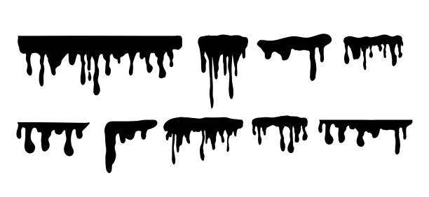 istock Dripping water collection isolated on white background. Liquid water splash set, blood, caramel fluid elements. Vector illustration 1487336681