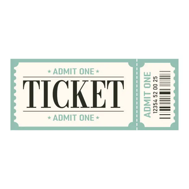 Vector illustration of Retro ticket desogn template. Admit one.Ticket for cinema, movie,circus,carnaval,film,festival etc.Vector illustration