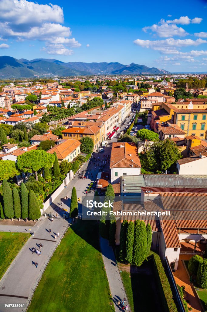 View of Pisa from the top of the tower-Tuscany-Italy Aerial View Stock Photo