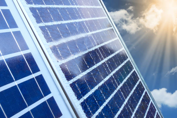 istock Renewable solar energy with old solar panels 1487341646