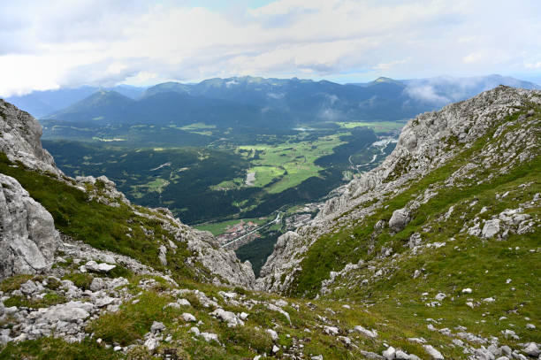 Aerial view from mountain Karwendel in Mittenwald