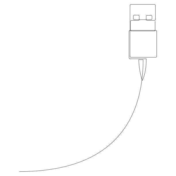 ilustrações de stock, clip art, desenhos animados e ícones de usb data cable one line drawing. continuous single line technological concept. computer wire. vector illustration. - data technology computer cable power line