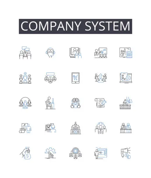 Vector illustration of Company system line icons collection. Baton, Rehearsal, Score, Gesture, Ensemble, Rhythm, Performance vector and linear illustration. Orchestra,Maestro,Tempo outline signs set