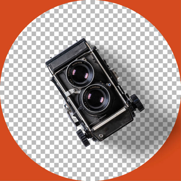 istock Close up view vintage analog camera isolated on transparent. 1487345454