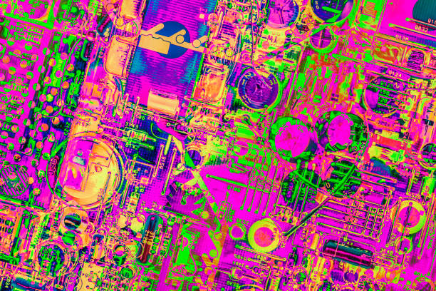 istock Colorful Stylized Surreal Electronic Circuit Board Detail Artistic Representation 1487346115
