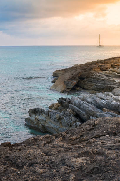 Summer evening at the rocky coastline of Majorca, Spain.