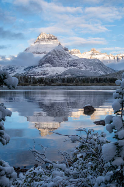 Reflection mountain Lake after a snow storm