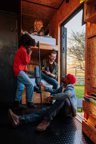 istock Friends bonding over weekend in cabin. 1487350884