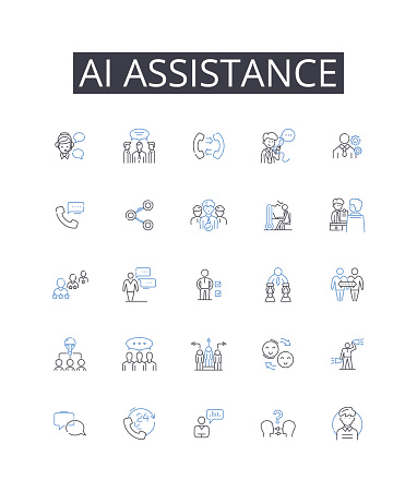AI assistance outline icons collection. Entanglement, Superposition, Qubit, Error-correction, Decoherence, Interference, Algorithm vector and illustration concept set. Gate,Annealing linear signs and symbols