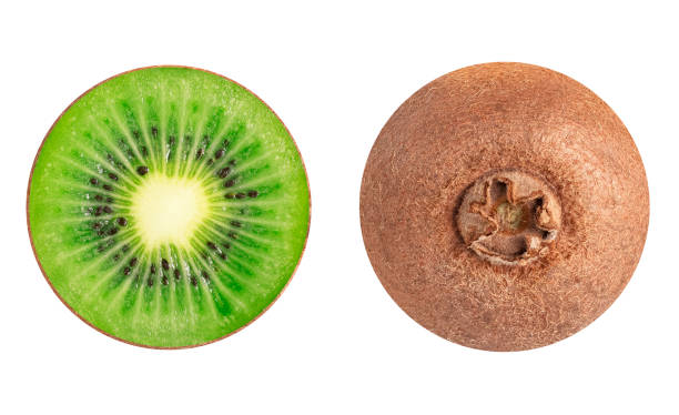 Set - kiwi on an isolated white background. Whole and sliced kiwi