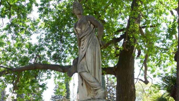 estátua nobre romana - forest colonnade tree old fashioned - fotografias e filmes do acervo