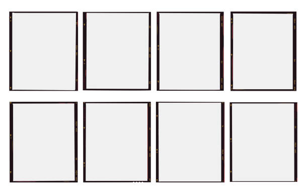 Blank medium format film frames A set of 8 Realistic blank medium format photographic film frames with light leak corners. film reel stock illustrations