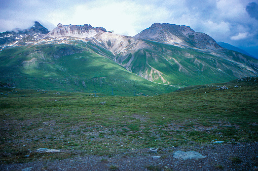 1989 old Positive Film scanned, Mountain top view of Piz Nair, St. Moritz, Switzerland.