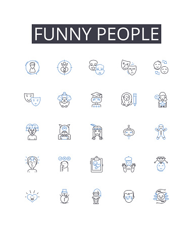 Funny people outline icons collection. Amiable, Festive, Hospitality, Companionship, Jovial, Socialization, Rejoicing vector and illustration concept set. Camaraderie,Mirthful linear signs and symbols