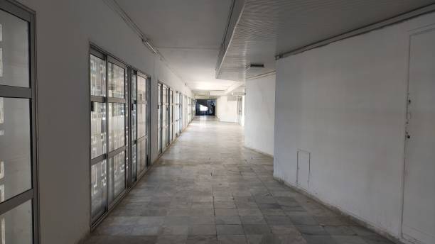 istock Vanishing point perspective in a hotel corridor, Tipaza, Algeria. 1487357992