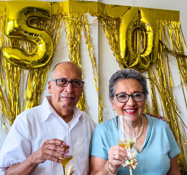 Celebrating 50th wedding anniversary stock photo