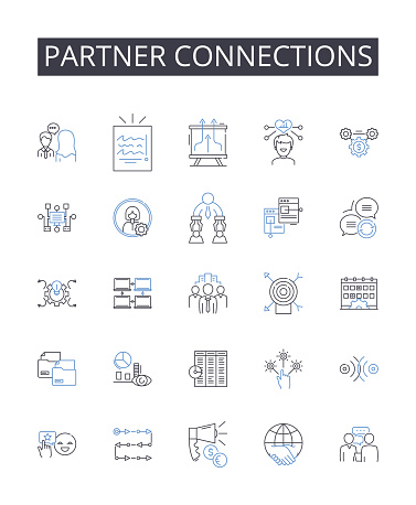 Partner connections outline icons collection. Yield, Coupon, Federal, Mtary, Market, Inflation, Prime vector and illustration concept set. Real,Fixed linear signs and symbols