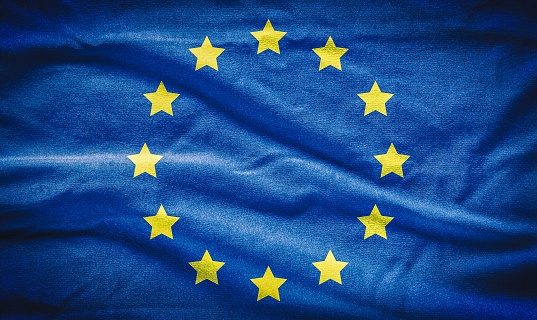 Flag of European Union painted on cotton fabric.