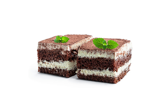 Tiramisu  cake isolated on white background