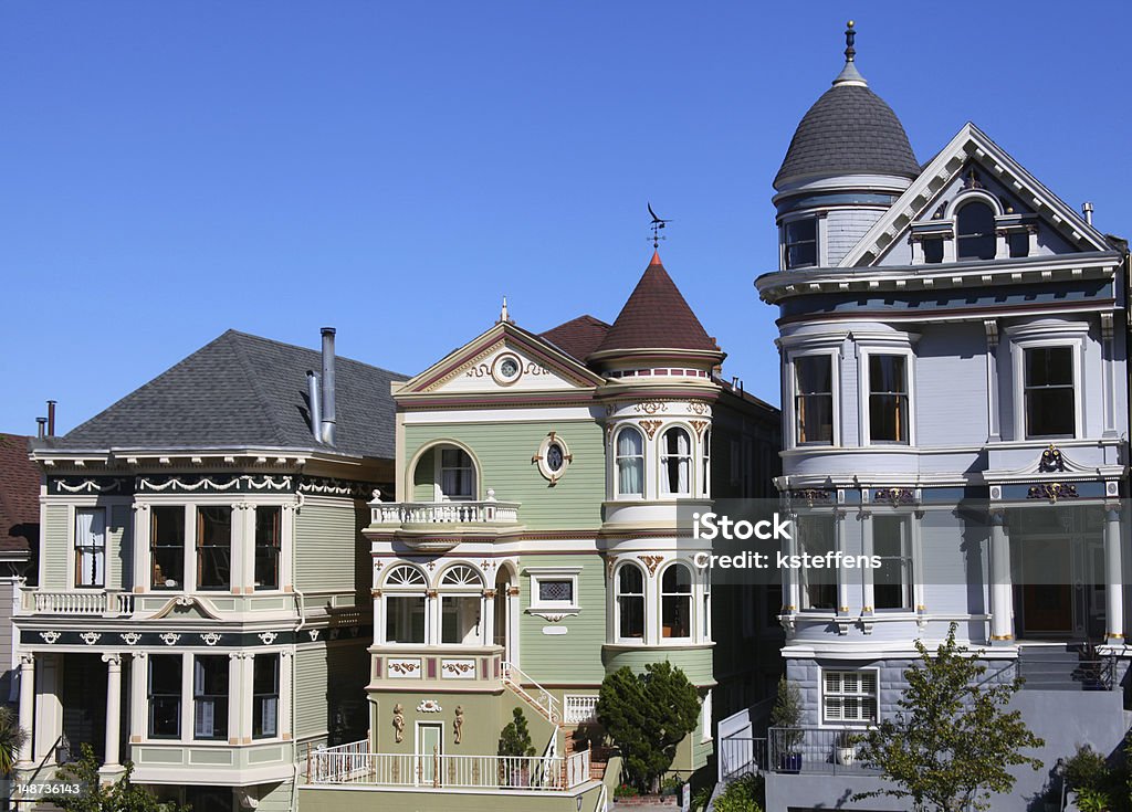 Victorians at Alamo Square The Pacific Heights neighborhood in San Francisco California has beautifully restored homes from the late 1800's. Captured with Canon 5D. Architecture Stock Photo