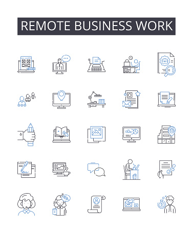 Remote business work outline icons collection. Enforcement, Compliance, Governance, Discipline, Protocol, Decree, Edict vector and illustration concept set. Prohibition,Dictate linear signs and symbols