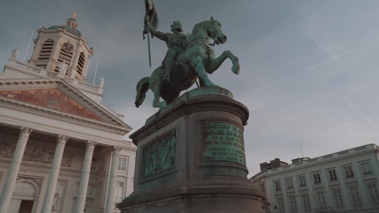 Brussels, Belgium - Statue of Godfrey of Bouillon at the Royal Square Plaza Real