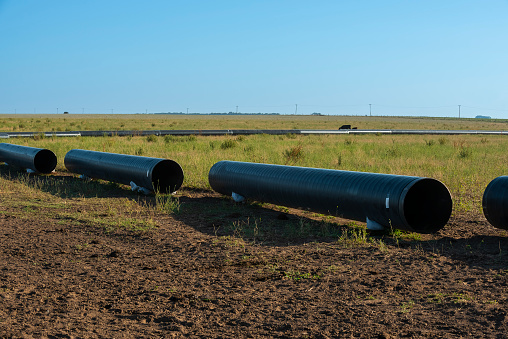 Gas pipeline construction, Nestor Kirchner, La Pampa province , Patagonia, Argentina.