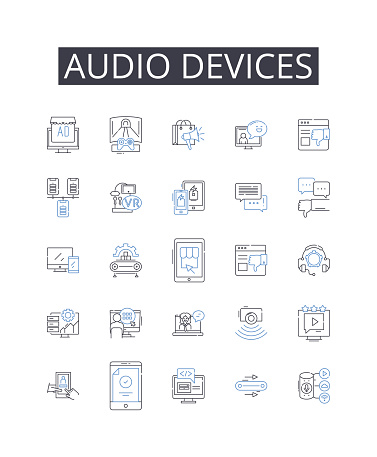 Audio devices outline icons collection. Classic, Elegant, Sophisticated, Timeless, Time-honored, Vintage, Iconic vector and illustration concept set. Perennial,Traditional linear signs and symbols