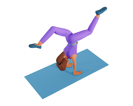 3d illustration of woman doing yoga exercise by standing with hands and stretching isolated on white background.