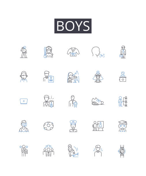 Boys line icons collection. Employees, Executive, Management, Staff, Human resources, Recruitment, Workforce vector and linear illustration. Labor,Position,Corporate outline signs set Boys outline icons collection. Employees, Executive, Management, Staff, Human resources, Recruitment, Workforce vector and illustration concept set. Position,Corporate linear signs and symbols job description stock illustrations