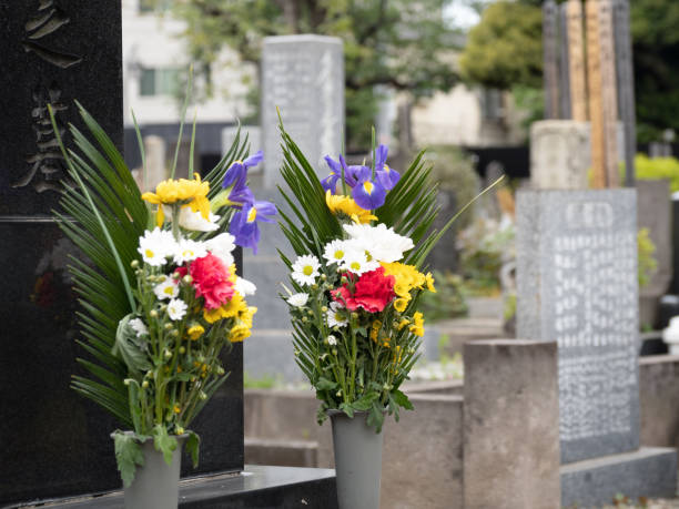 istock Flowers offered at Japanese graves. 1487380917
