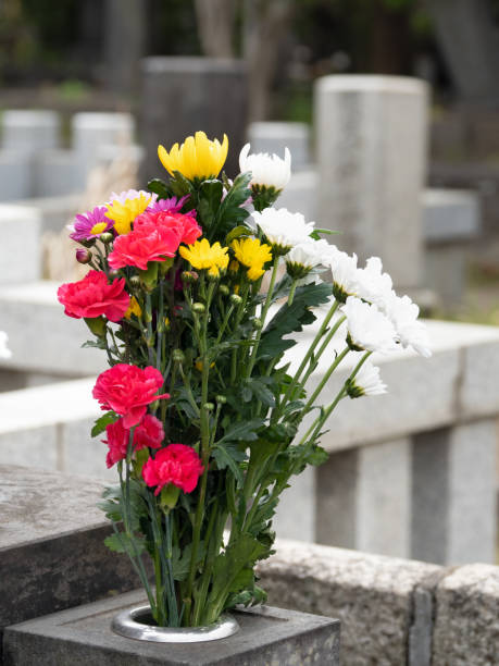 istock Flowers offered at Japanese graves. 1487380945