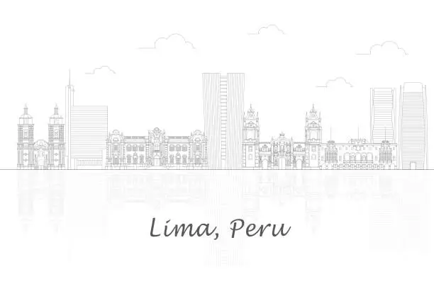 Vector illustration of Outline Skyline panorama of city of Lima, Peru