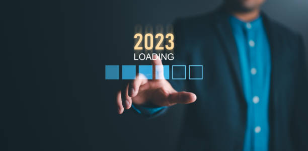 istock Businessman touching on virtual screen loading bar for 2023 New Year, Start new year 2023 with goal plan, goal concept, action plan, strategy, new year business vision. new start up business. 1487381978
