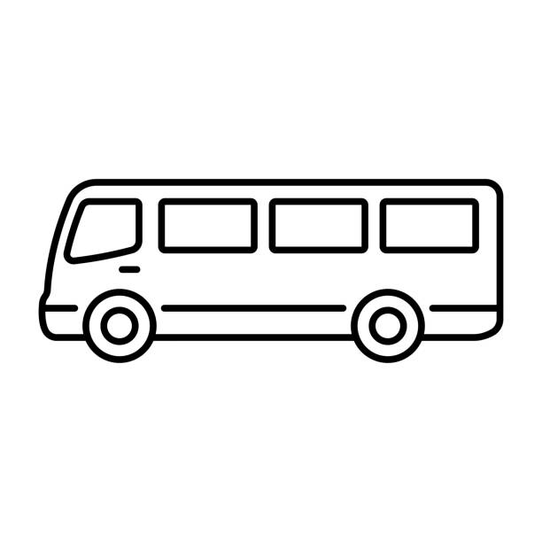 ilustraciones, imágenes clip art, dibujos animados e iconos de stock de icono de bus. silueta lineal de contorno negro. perfil. trazos editables. ilustración gráfica plana simple vectorial. objeto aislado sobre fondo blanco. aislar. - coach bus illustrations