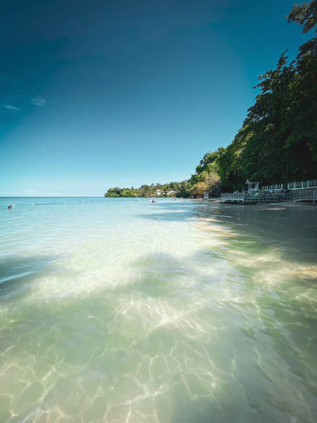 Scenic view of Dunns River Beach, Jamaica Scenic view of Dunns River Beach, Jamaica on a beautiful day against blue sky dunns river falls stock pictures, royalty-free photos & images