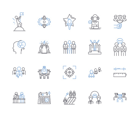Sales staff outline icons collection. Persuasive, Motivated, Charismatic, Driven, Energetic, Resourceful, Tenacious vector and illustration concept set. Goal-oriented,Confident linear signs and symbols