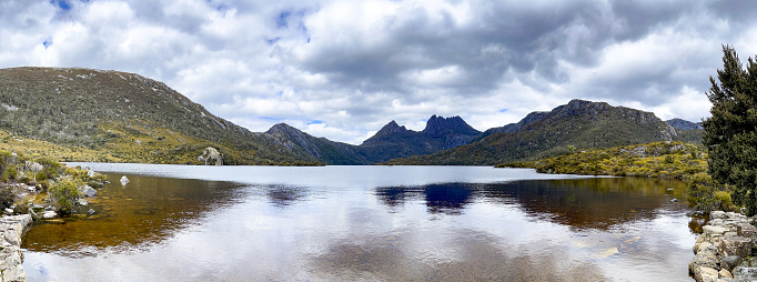 Dove Lake and Cradle Mountain scenery in Tasmania, Australia