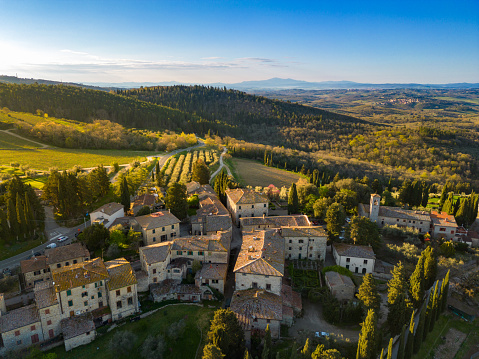 Fonterutoli, Old Tuscan borgo Town from drone