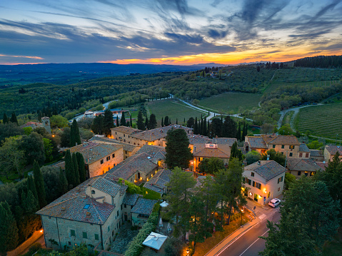 Fonterutoli, Old Tuscan town borgo from drone