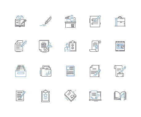 Redrafting outline icons collection. Revision , Editing , Rewriting , Polishing , Refining , Enhancing , Reworking vector and illustration concept set. Revising ,Revisiting linear signs and symbols