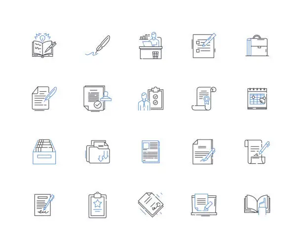 Vector illustration of Redrafting line icons collection. Revision , Editing , Rewriting , Polishing , Refining , Enhancing , Reworking vector and linear illustration. Improving ,Revising ,Revisiting outline signs set